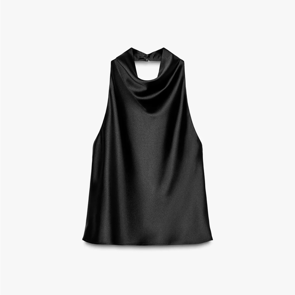 Zara Black Satin Halter Top
